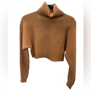 House of Harlow 1960 Congac Brown Cropped Turtleneck Sweater